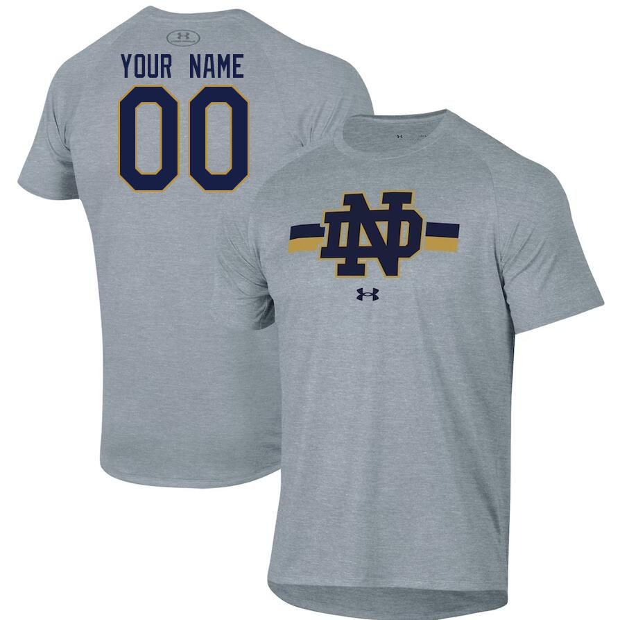 Custom Notre Dame Fighting Irish Name And Number College Tshirt-Gray